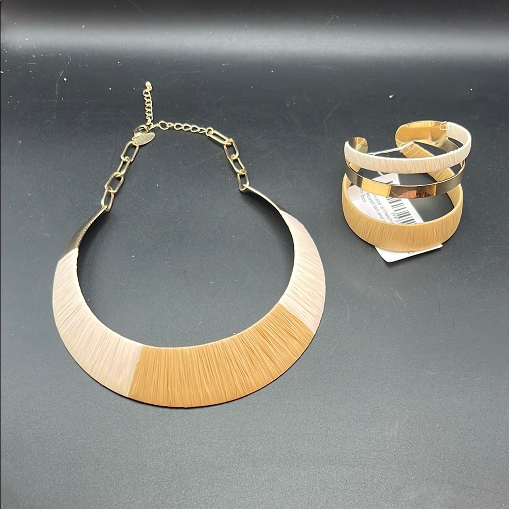 Elegant Gold and Tan Necklace and Bracelet Set